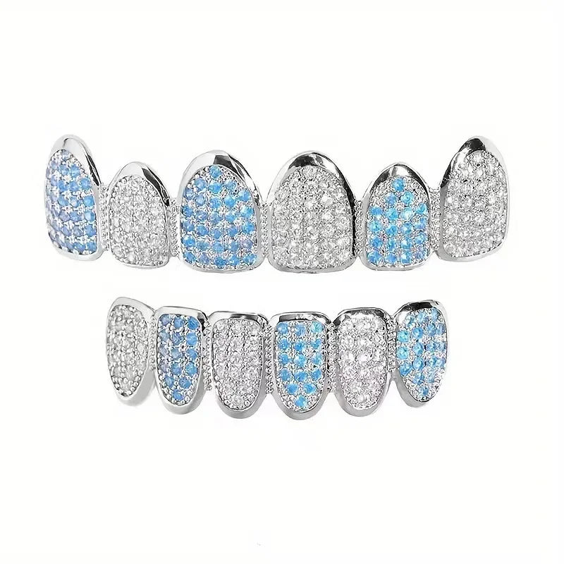 Blue Iced Out Grillz Set