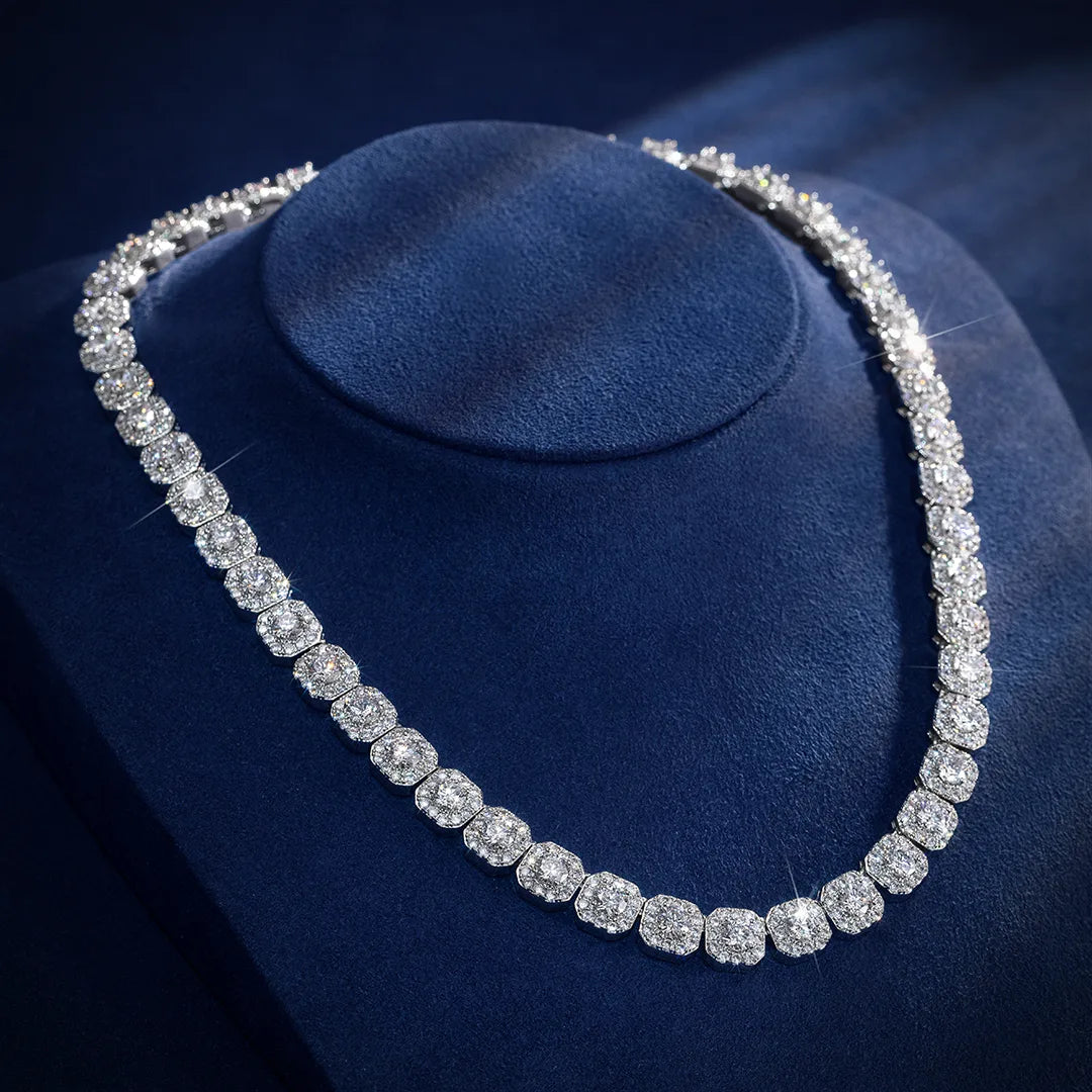 9mm Square Clustered Tennis Necklace