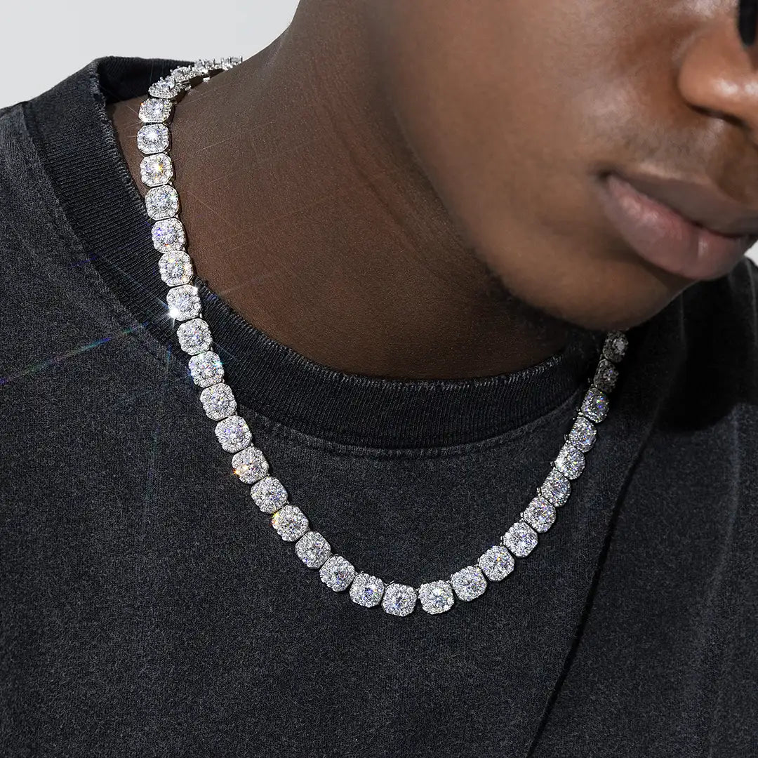 9mm Square Clustered Tennis Necklace