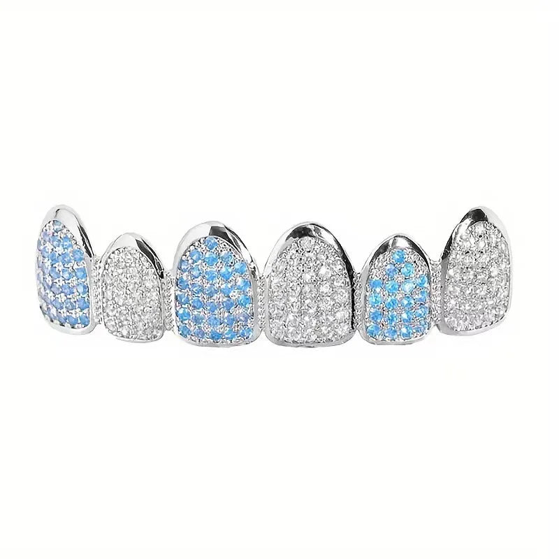 Blue Iced Out Grillz Set
