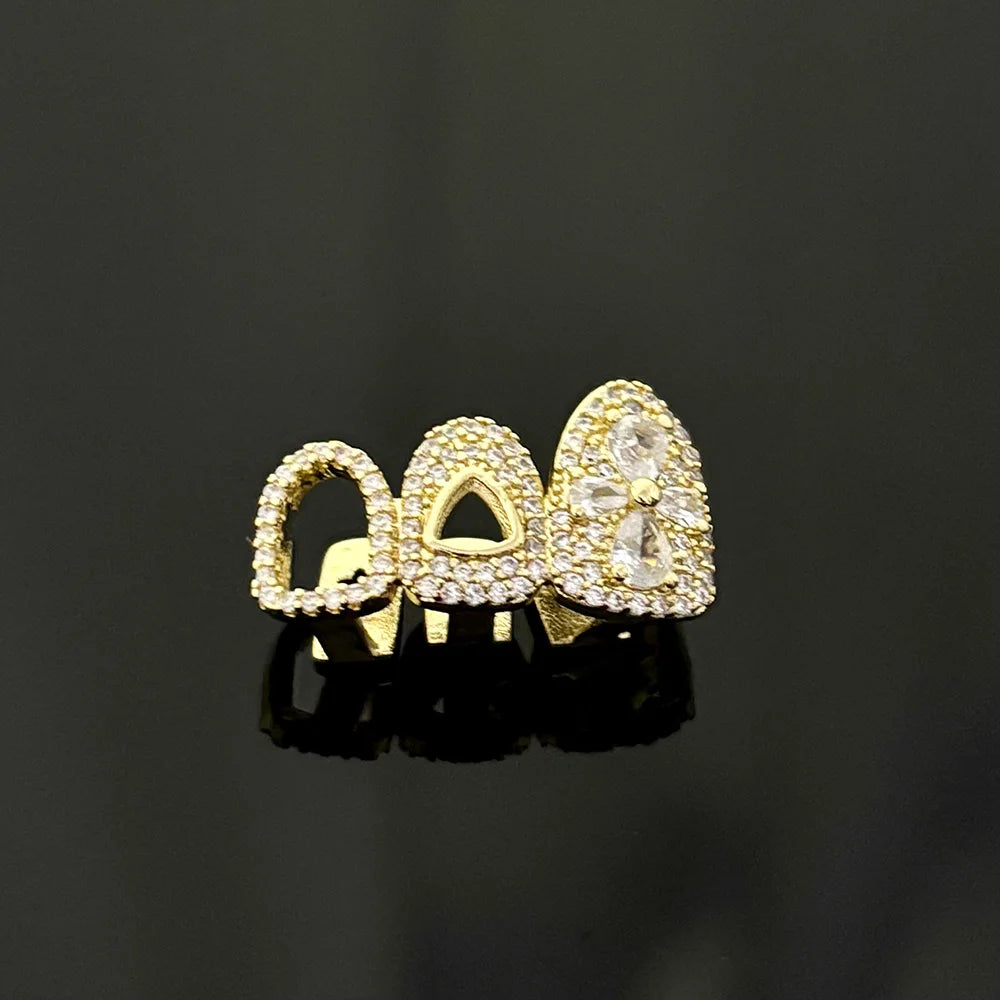 Iced Triple Hollow Tooth Grillz