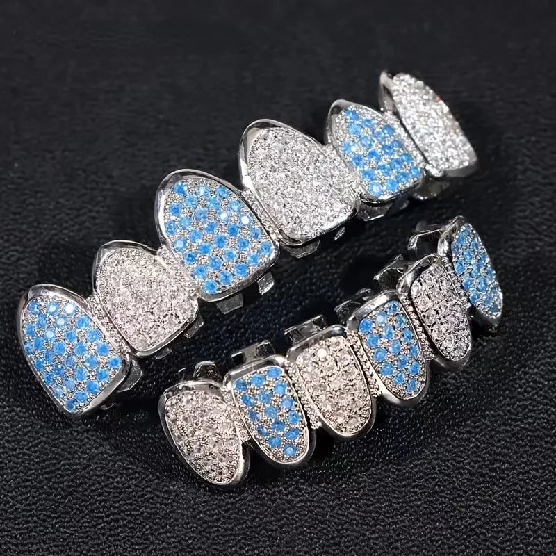 Blue Iced Out Grillz Set