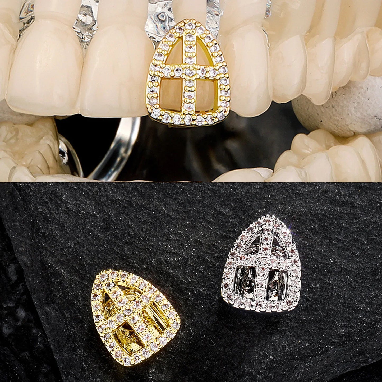 Iced Hollow Cross Tooth Grillz
